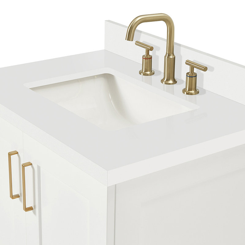 31 IN.  Single Bathroom Vanity, White, Rectangle, White Quartz