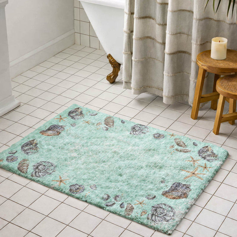 Premium Machine Washable Dream Shag ADS188 Shell Border Rug, 1'8" x 2'6", Green