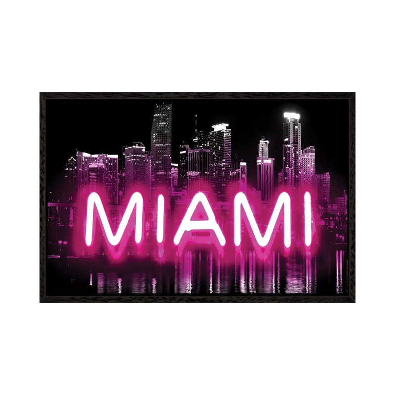 Neon Miami Pink On Black by Hailey Carr - Print on Canvas, 101.6 cm H x 66.04 cm W, Black Framed