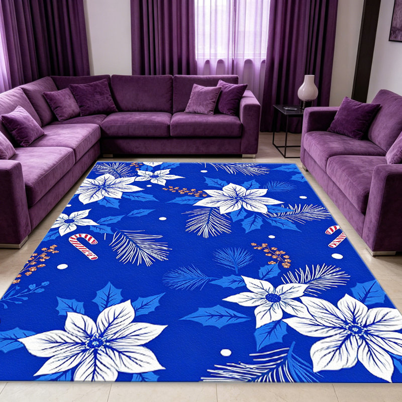 Cobalt Blue Christmas Rug carpet-easy to clean, machine-washable, soft and comfortable; suitable for door mats, kitchens, living rooms, bedrooms, corridors, and laundry areas. Easy to clean, durable carpet for home decoration.