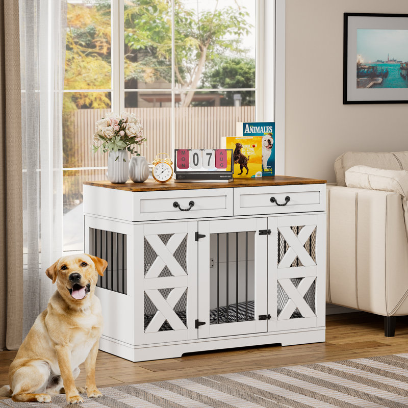 Mobilier de cage pour chien - Chenil pour chien avec tiroirs de rangement et verrous