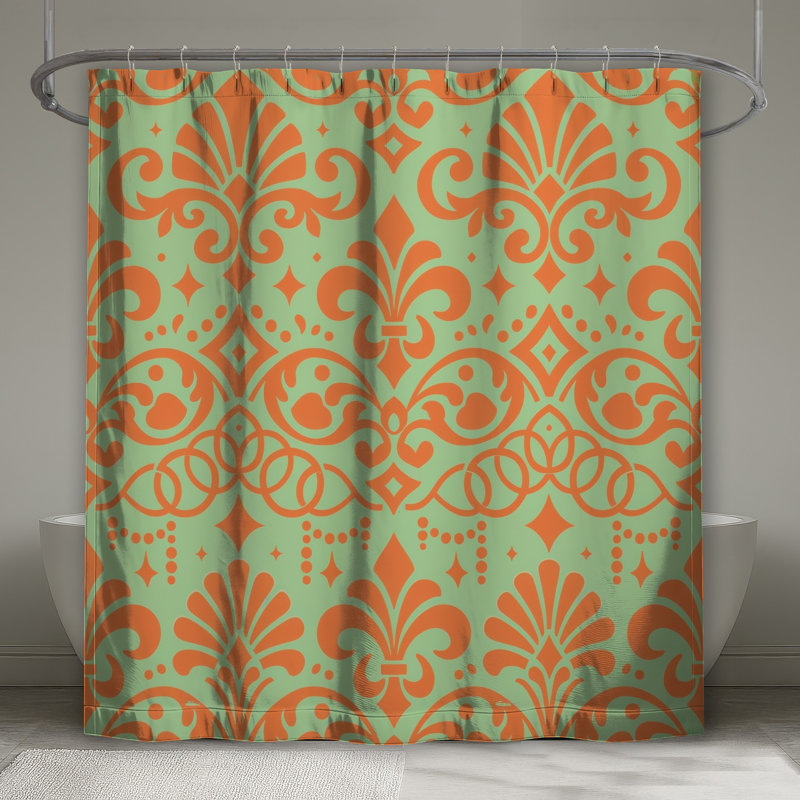 Rideaux de douche orange à motif damassé très longs, 70in W x 72in H