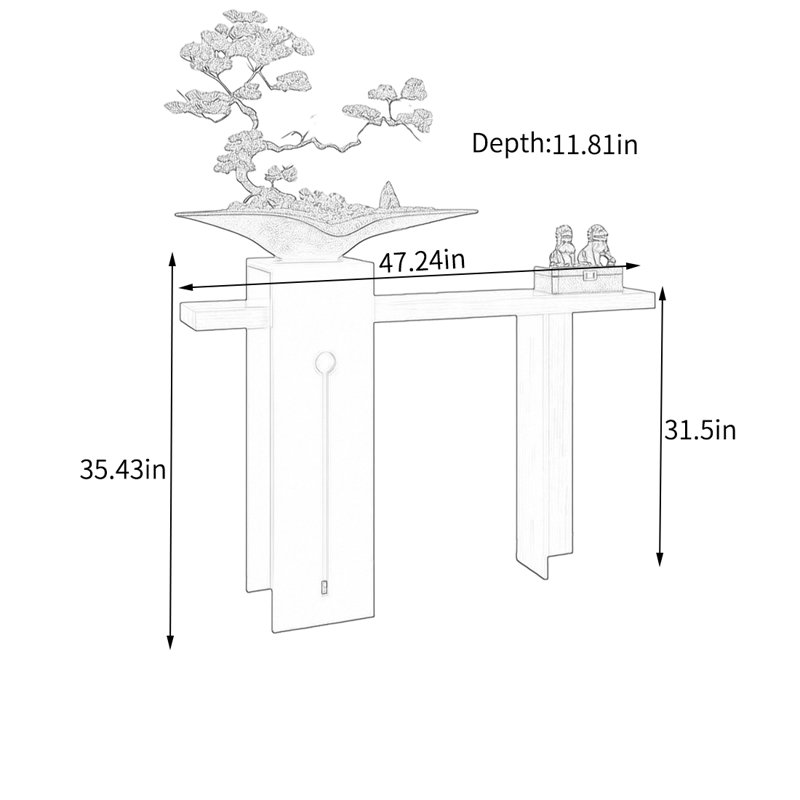 Console de hall d'entrée en bois massif, Brun / Noir, 35.43" H x 47.24" W x 11.81" D