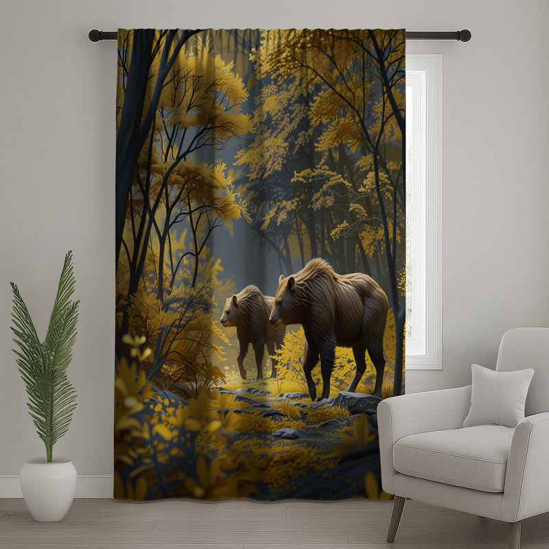 Rideaux Bears In Autumn Forest, 50 po x 92 po - 1 panneau, Blockout