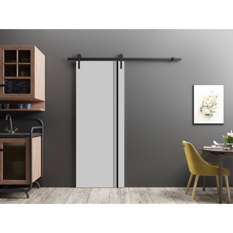 Porte de grange en bois massif massif, Gris mat, 42 po x 96 po