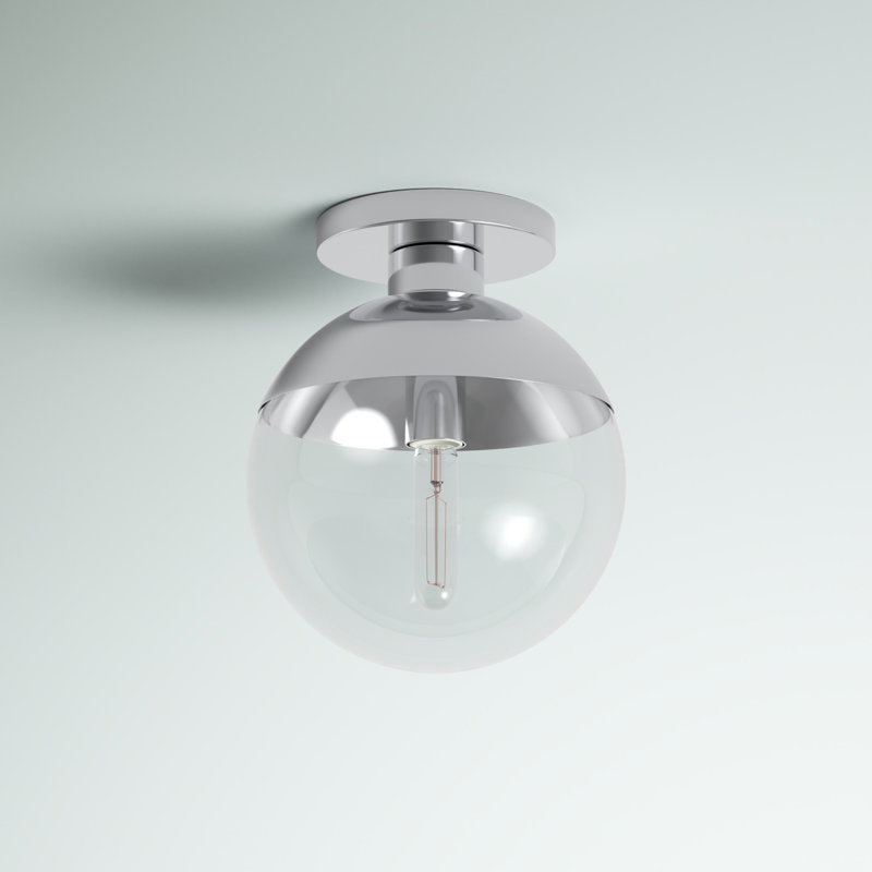 Yearby Glass Semi Flush Mount, 10" H x 8" W x 8" D, Brass, White