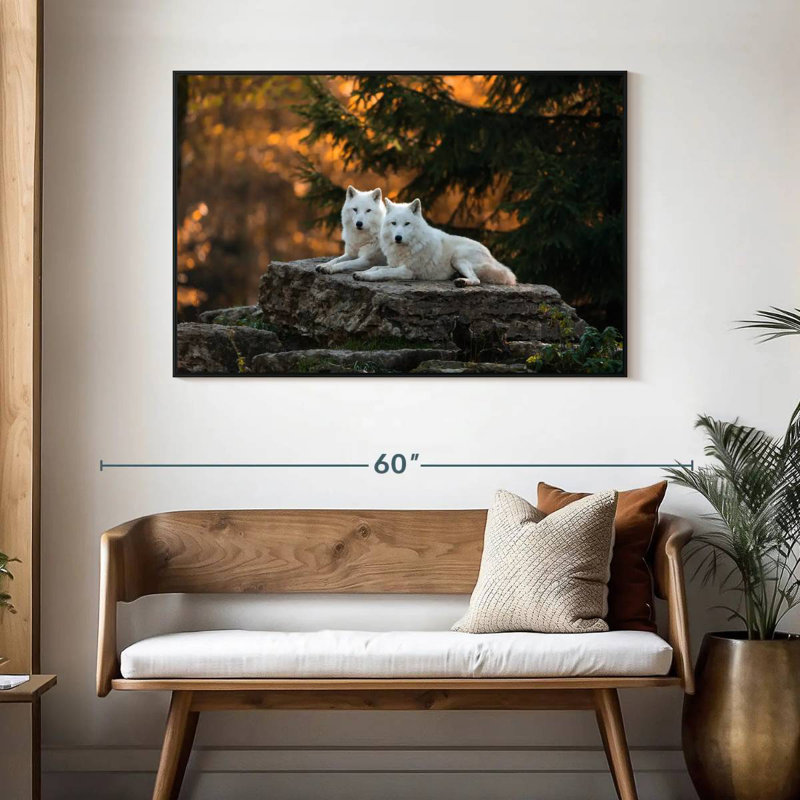 White Wolf Mates, 46 po x 31 po, Cadre flottant noir