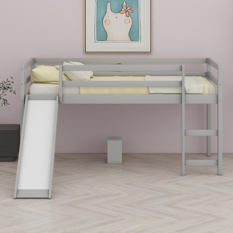 Loft Bed With Slide, Gray