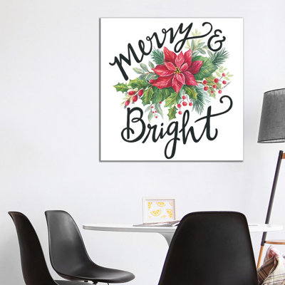 Merry & Bright Wreath 1 Piece Wrapped Canvas Wall Art