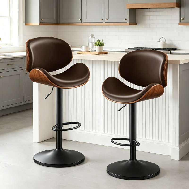Tabourets de bar rotatifs modernes réglables, Brun