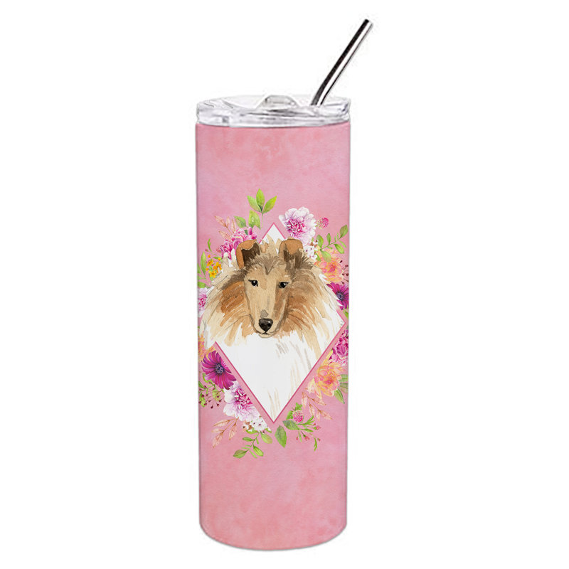 E23BF9F8391D466E9CA4F8DFEBD9A7DB de verre 20 oz à double paroi en acier inoxydable chiot, Colley, Rose