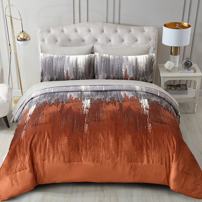 Ensemble d'édredon 7 pièces, ensemble de literie en microfibre dégradé coloré, Orange brûlé
