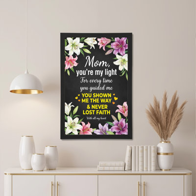 Floral Lily And Pink Flowers Mom Youre My Light Quote Canvas Wrapped Wall Art Oil Painting Print For Mother Day Gift Home Decor