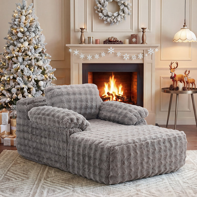 Boneless Velvet Oversized Chaise Lounge Sleeper Sofa, Light Gray