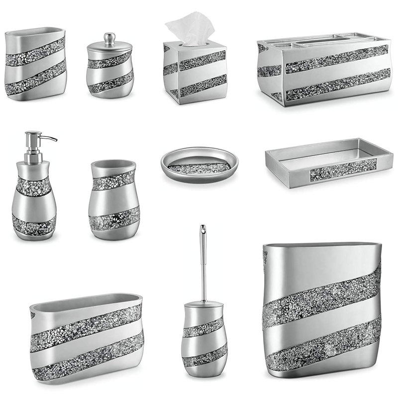 Silver Mosaic 6-Piece Bathroom Accessories Set