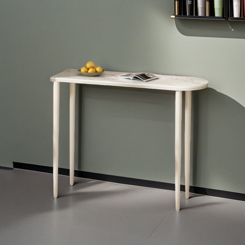 Table de bar demi-ronde, 41.3"H x 55.1"L x 15.7"W, Blanc cassé