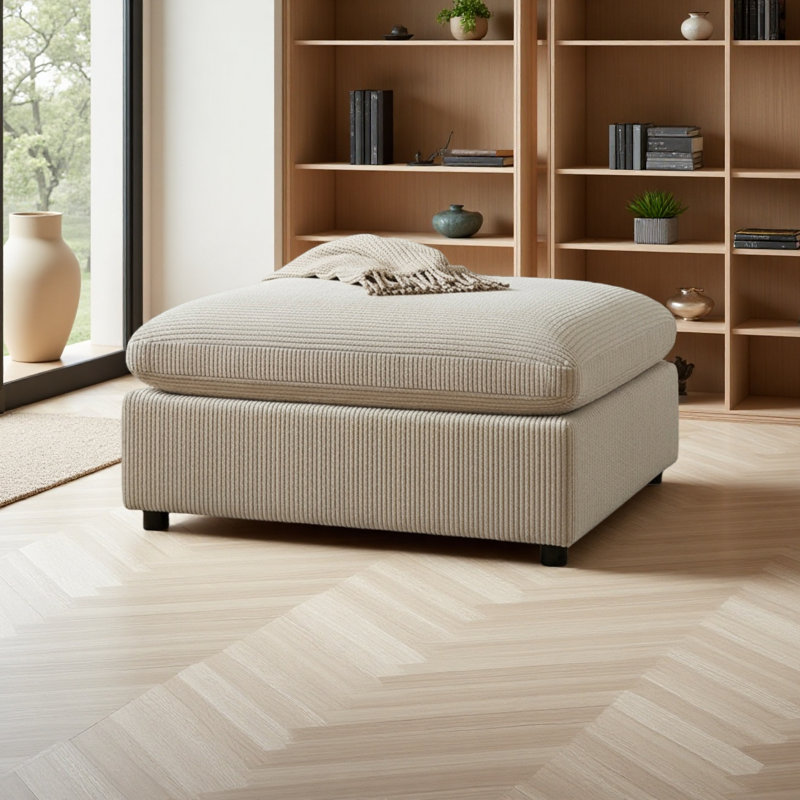Repose-pieds en velours côtelé, Beige