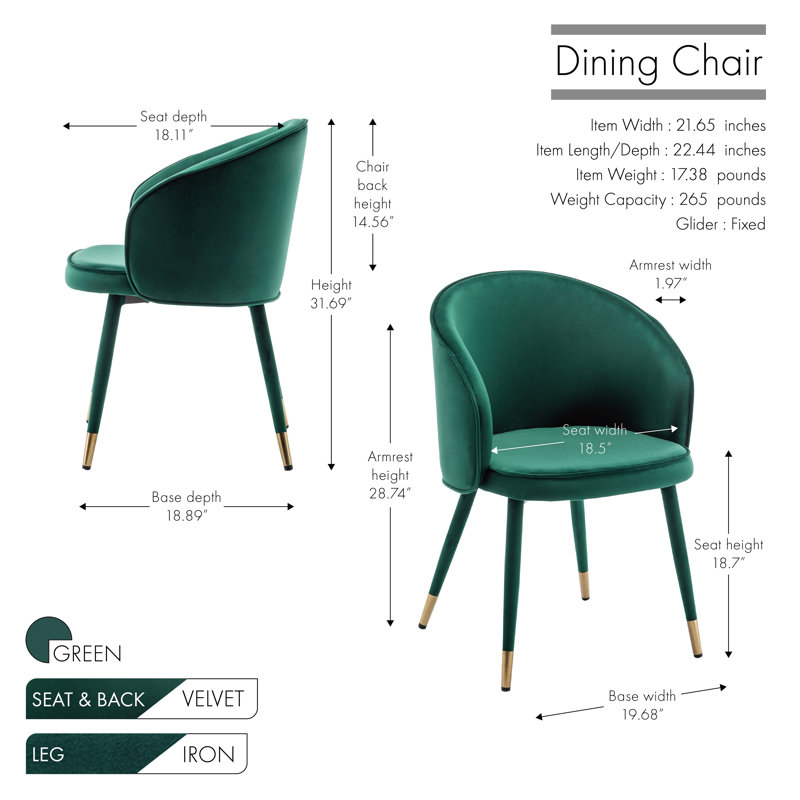 Chaise de salle à manger rembourrée en velours Mablethorpe, Vert
