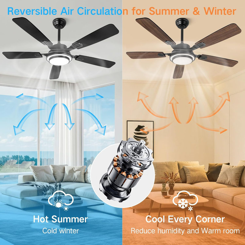 52" Ceiling Fan With Light, Remote & APP Control, Low Profile RGB Ceiling Fans Light, Reversible, 6 Speeds, 3000-6500K Stepless Dimming, Modern Ceiling Fan For Bedroom Indoor/Outdoor Use Wood