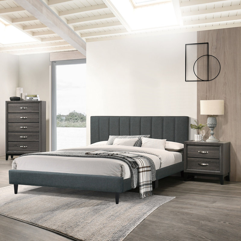 Atalee Upholstered Platform Bed, King, Gray