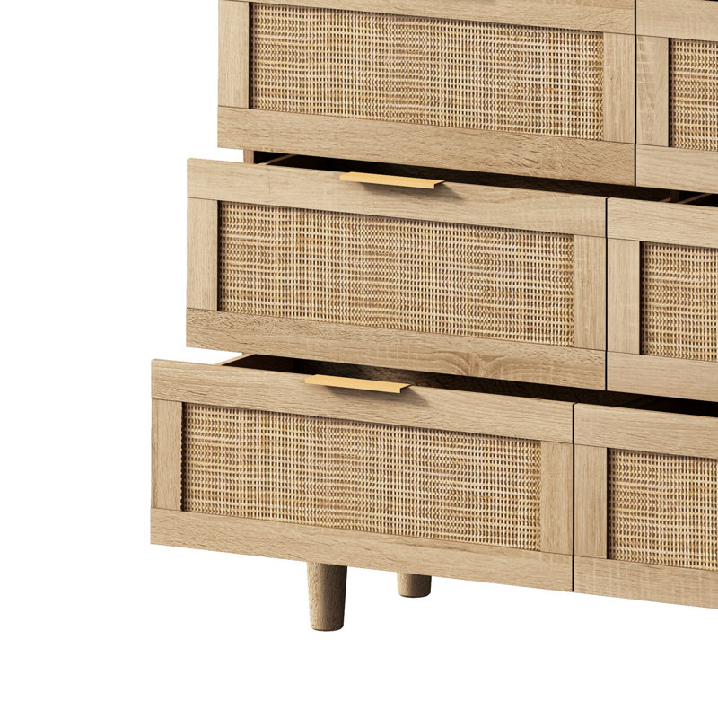 6-Drawers Rattan Storage Cabinet Rattan Drawer, 29.53" H x 43.31" W x 15.75" D, Brown