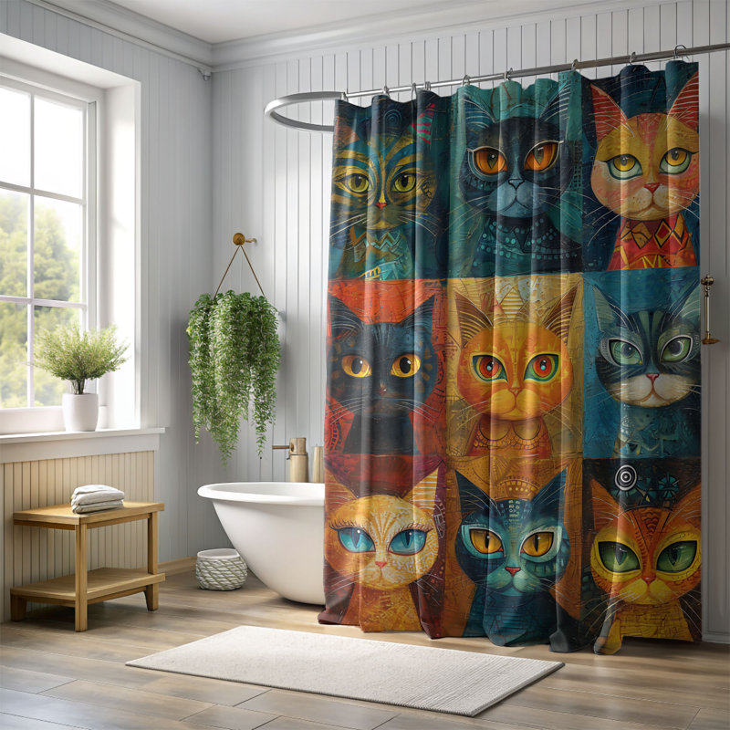 Rideau de douche 1 pièce Whiskered Art, H 74 po x l 71 po