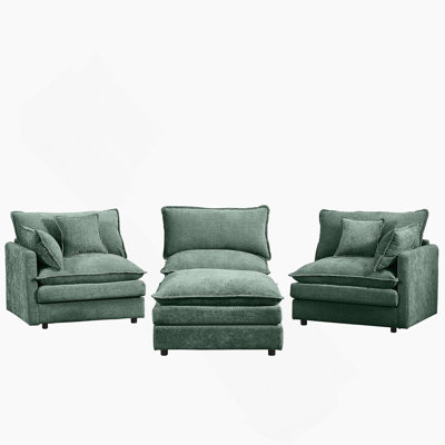 Modular Sectional Sofa, 3-Seater Couch With Movable Ottoman
