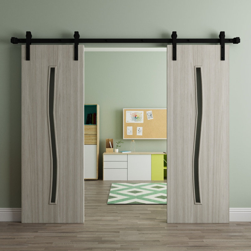 Porte de grange double moderne - ESSENTIEL 8002 - Ensemble de rail de 13 pi - Portes intérieures à panneau plein