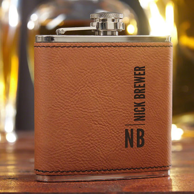 Calvin Saddle Brown Personalized Flask for Him