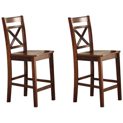 Of 2 Counter Height Chairs In Cherry And Cross Back Style 2 - Timeless & Stylish Look