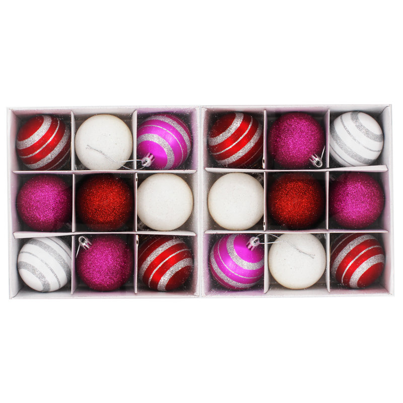 Ornement boule The Holiday Aisle®, Rouge / rose vif / blanc
