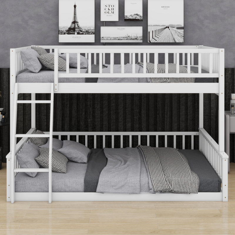 Lit superposé simple moderne, échelle intégrée et garde-corps de sécurité, Blanc