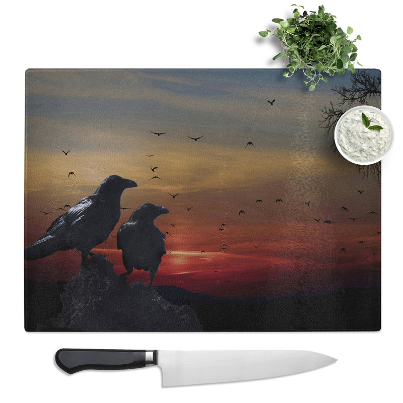 Crows Sunset  Glass Chopping Board