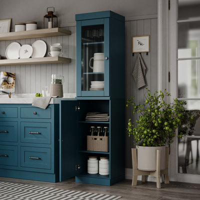 Jaylena 100% Solid Wood 16.5" Pantry Utility Storage Cabinet with Solid, Clear Glass Doors and Adjustable Shelves