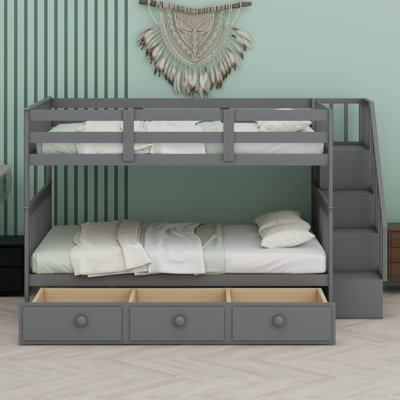Bunk Bed With Drawer, Storage And Guard Rail For Bedroom