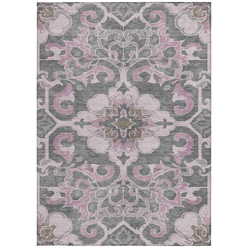 Tapis lavable intérieur et extérieur rose et gris anthracite 8 pi x 10 pi