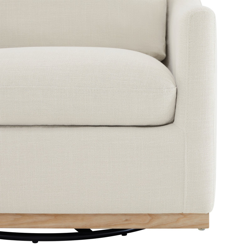 Deary Upholstered Swivel Barrel Chair, Effie Linen Performance Linen