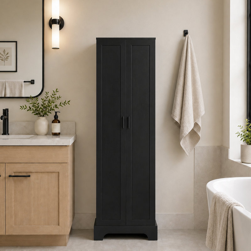 Harriett 71.2'' Freestanding Bathroom Cabinet, Black