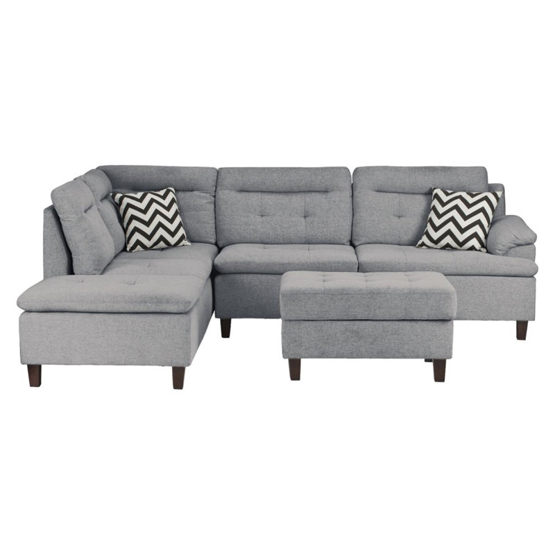 Left Facing Corner Sectional with Ottoman, Gray Polyfiber