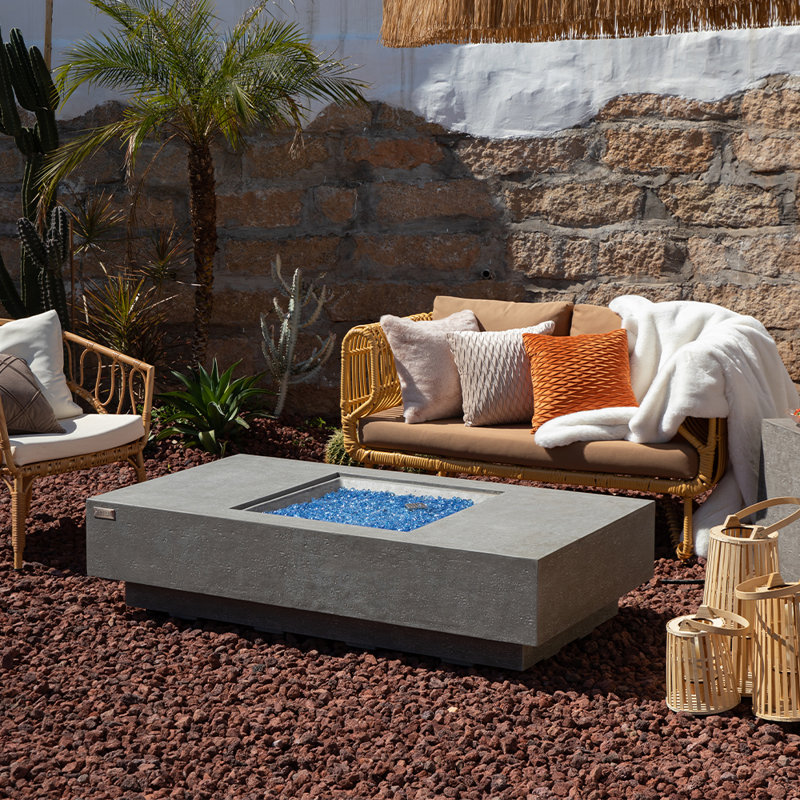 Rectangle Concrete Smokeless Fire Pit Table, Natural Gas