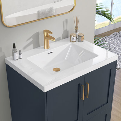 Comptoir de meuble-lavabo à surface solide de 30 pouces avec lavabo intégré, comptoir sans soudure blanc brillant, imperméable et facile à installer