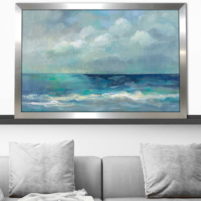 Nuage et mer - Peinture, Encadrement argenté, H 33,5 po x l 49,5 po x P 1 po