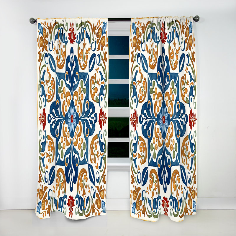Rideaux occultants abstraits - carreaux de style méditerranéen bleu rétro VII - bleu, L 52 po x L 90 po