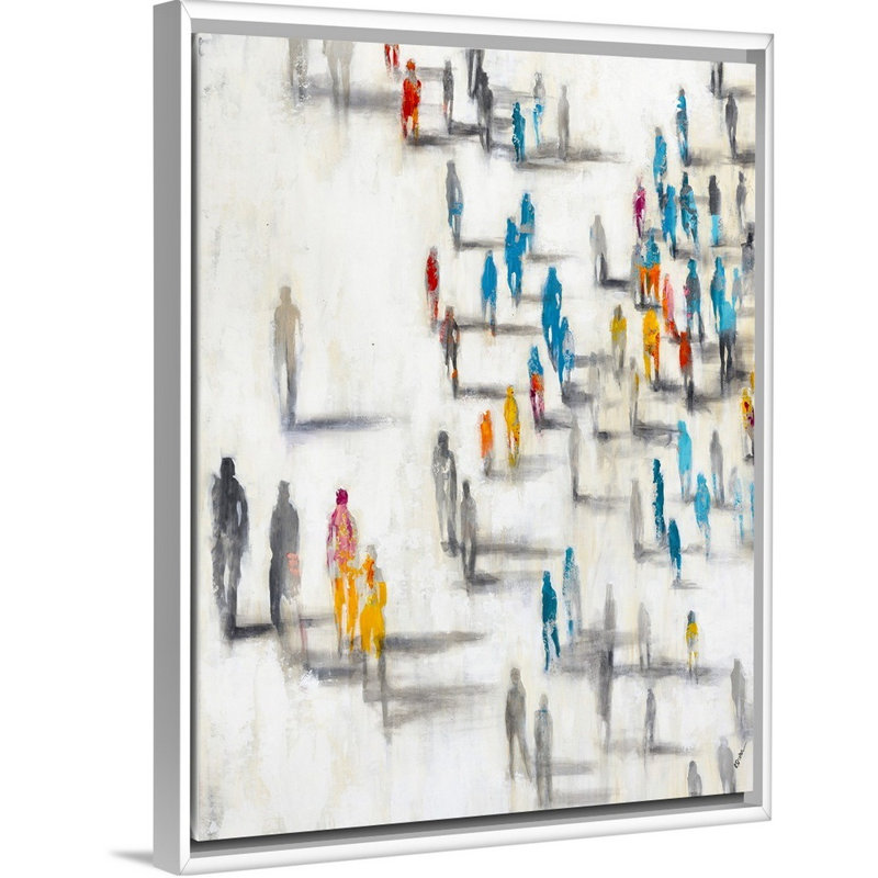 «Past and Présent City», peinture sur toile, Cadre flottant blanc, H 41,7 po x l 31,7 po x p 1,75 po