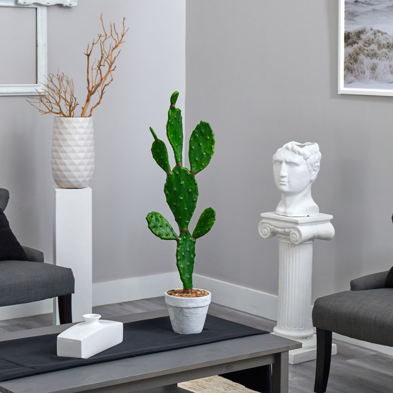 38" Green Silk and Plastic Outdoor Cactus Topiary