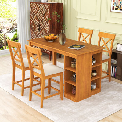 Ensemble repas 5 pièces avec 4 chaises rembourrées et tablettes de rangement multi-niveaux