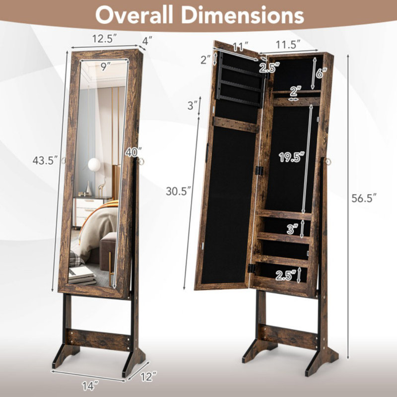 Armoire à bijoux avec miroir, Brun
