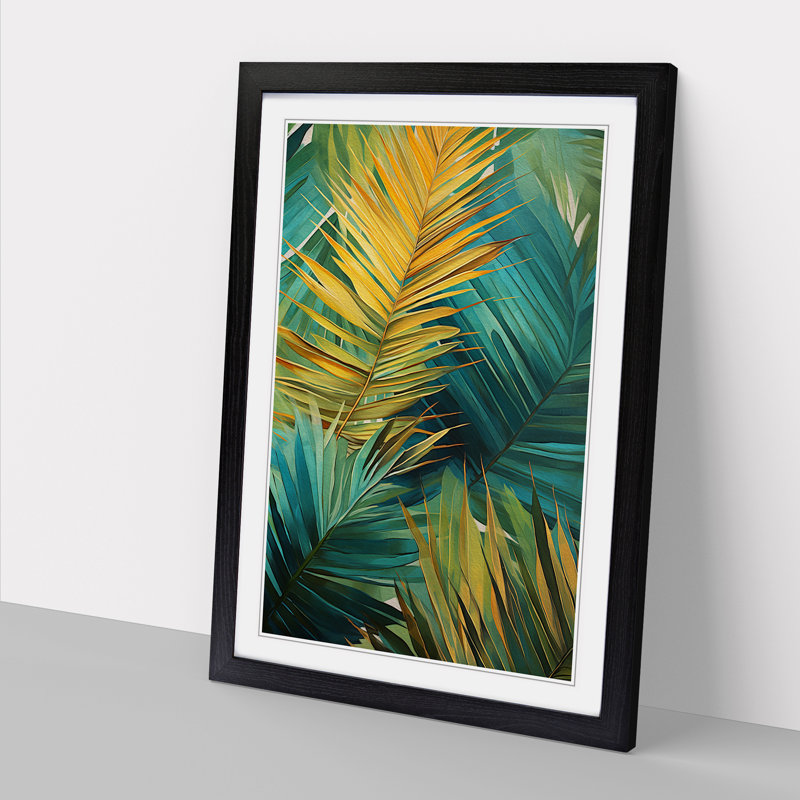 Palm Leaf Contemporary - Single Picture Frame Print on Wood, Black Framed, 34cm H x 25cm W x 2cm D