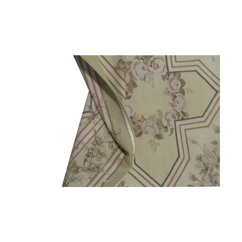 Hand-Knotted High-Quality Green and Beige Area Rug