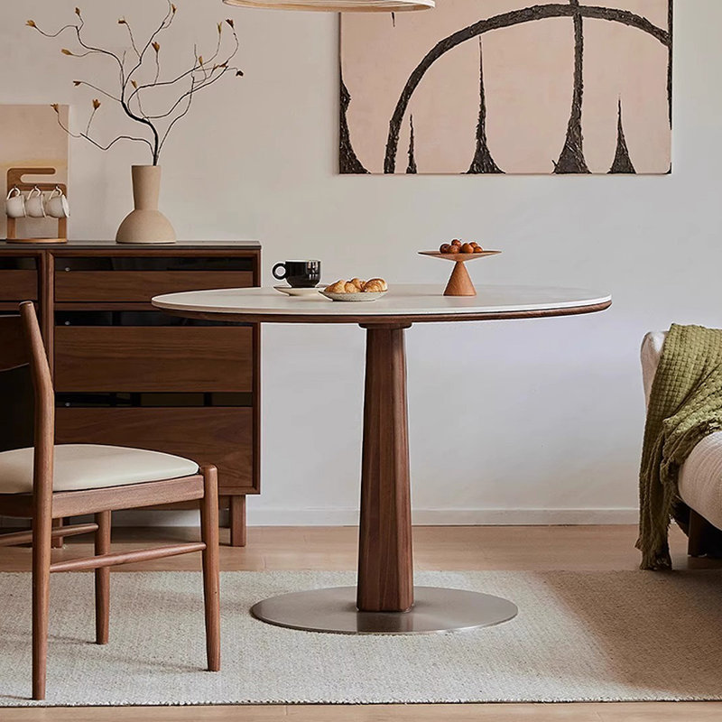 Table de salle à manger blanche et noyer, H 29,92 po x L 39,37 po x l 39,37 po, Blanc